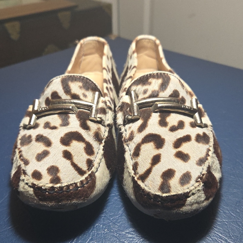 Tod's Brown and Cream Animal Print Loafers